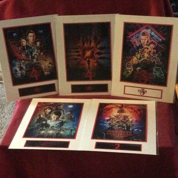 Set of 5 Stranger Things Mounted Mini Posters - Picture 1 of 8